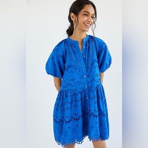 Anthropologie Blue Eyelet Button Up Dress
